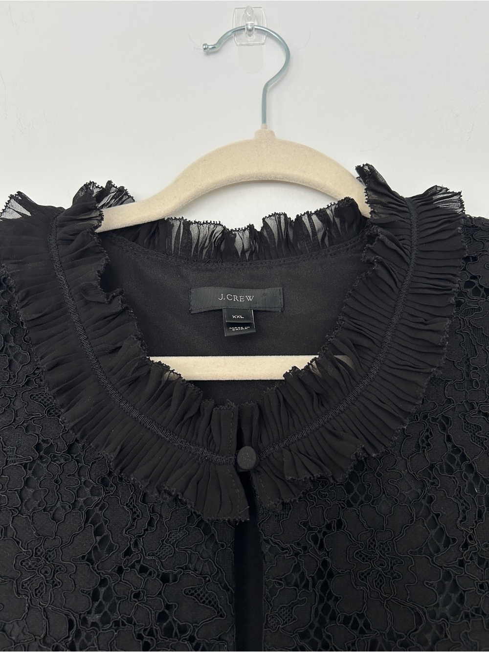 J. Crew Sleeveless Black Lace Ruffle Neck Women’s Top